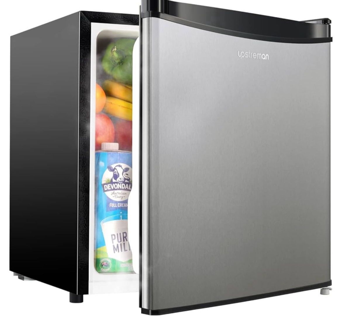 ✨ Upstreman 1.7 Cu.ft Mini Fridge w/ Freezer – Stainless Steel, Energy Saving, Low Noise