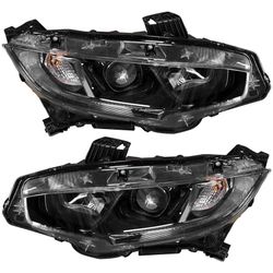 For 2016 2017 2018 2019 2020 2021 Honda Civic Black Headlight Headlamp Halogen LED Left Driver Right Passenger Side Set Pair 2Pcs
