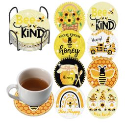 Handmade Bee Themed Wooden Coasters (8 total)