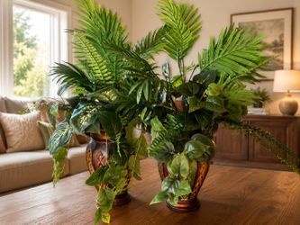 Pair Faux Tropical Plants in Vintage Made in Japan 20” tall