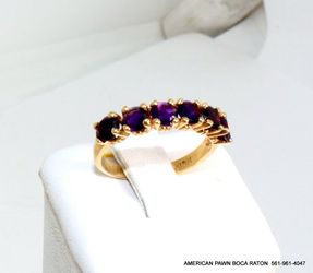 6 Stone Round Purple Amethyst Wedding Band 14K Yellow Gold  Size 6