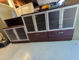 Wood 3 piece entertainment center with frosted glass