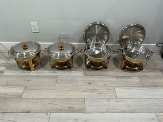 Set of 4 Round Stainless Steel Chafing Dishes 5 Qts