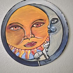 Cat Sunnyside Moon Abstract Painting On Canvas 