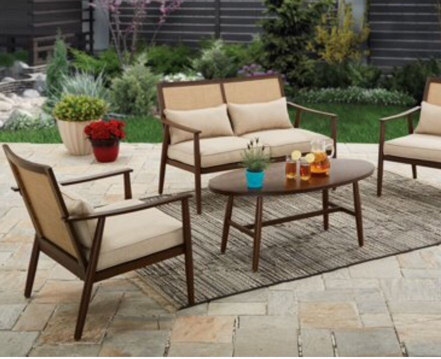 New!! 4 pc cushioned coffee table patio set, outdoor conversation set, chat set, patio furniture