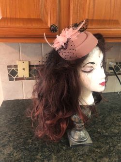 Vintage style- dusty rose- tilt pillbox fascinator