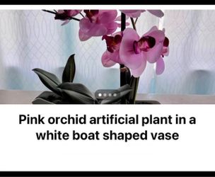 Pink Artificial Orchid in White Boat Vase