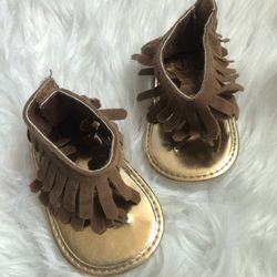 Size 1 tan/brown fringe baby girl sandals
