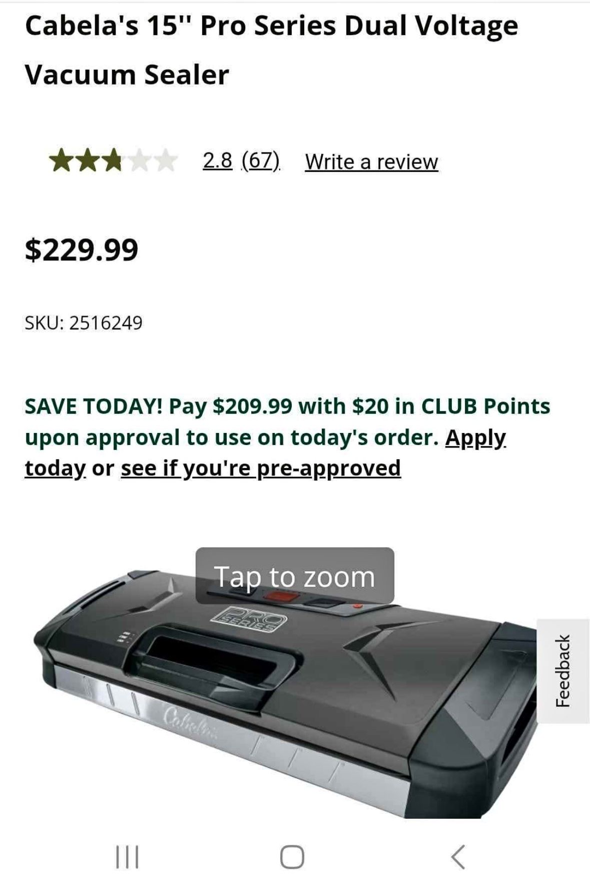 Cabela’s 15 Inch Pro Series Vacuum Sealer Outdoors Hunting Fishing Food