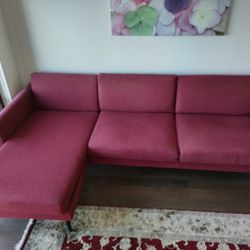 Sectional sofa with chaise, brown oak color.