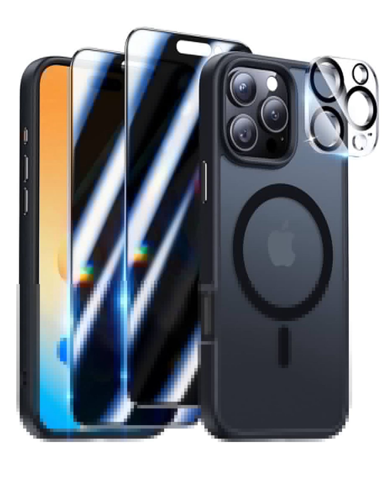 Meifigno Magnetic Shockproof Case for iPhone 16 Pro Black "6.3", with 2X Privacy Screen Protectors, 1X Lens Protector, Compatible with MagSafe