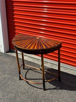 Vintage Split-Bamboo Sunburst Demilune Console Table