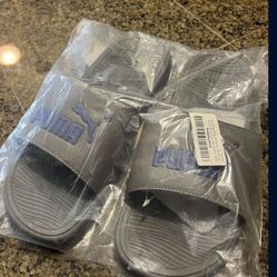 New Men’s Size 10 Puma Slides Gray And Blue Great Deal