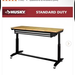 Husky 62in x 24in Adjustable Height 2- Drawer Workbench Solid Wood Top New $279