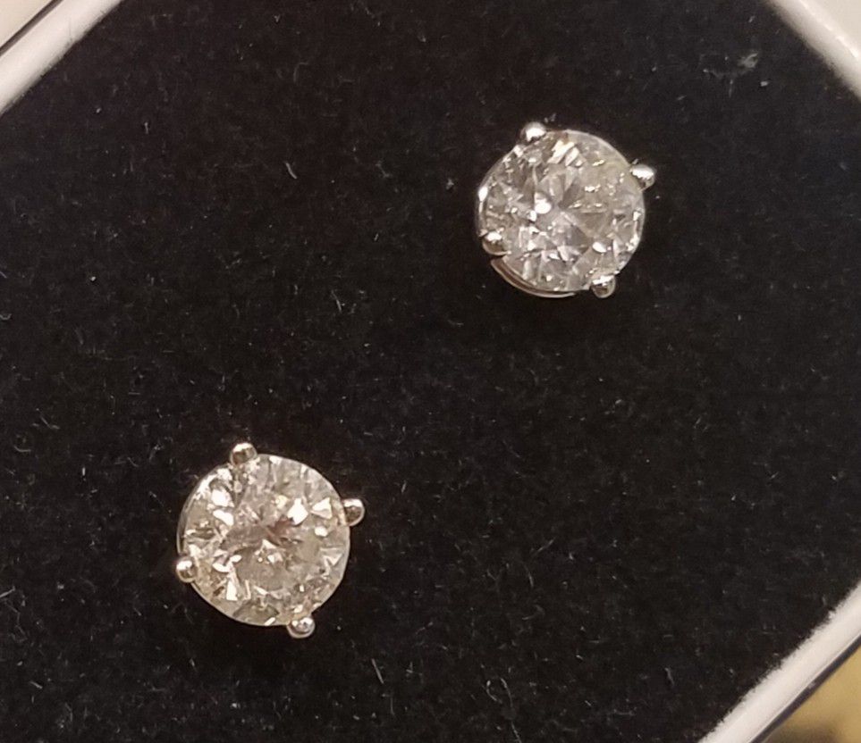 14k gold studs diamond earrings white gold with screws 1.50 ctw
