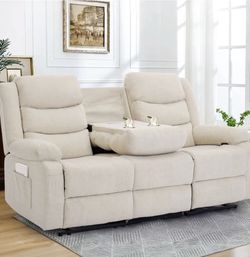 3-Seater Sofa with Recliner Sofa, Reclining Loveseat with Console, Oversized Reclining Couch with Drop Down Table, with Cup Holder and Recessed Power