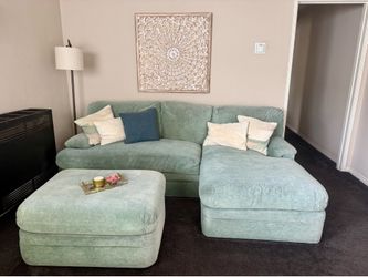Soft Teal Velvet Modular Chaise Sectional with Ottoman