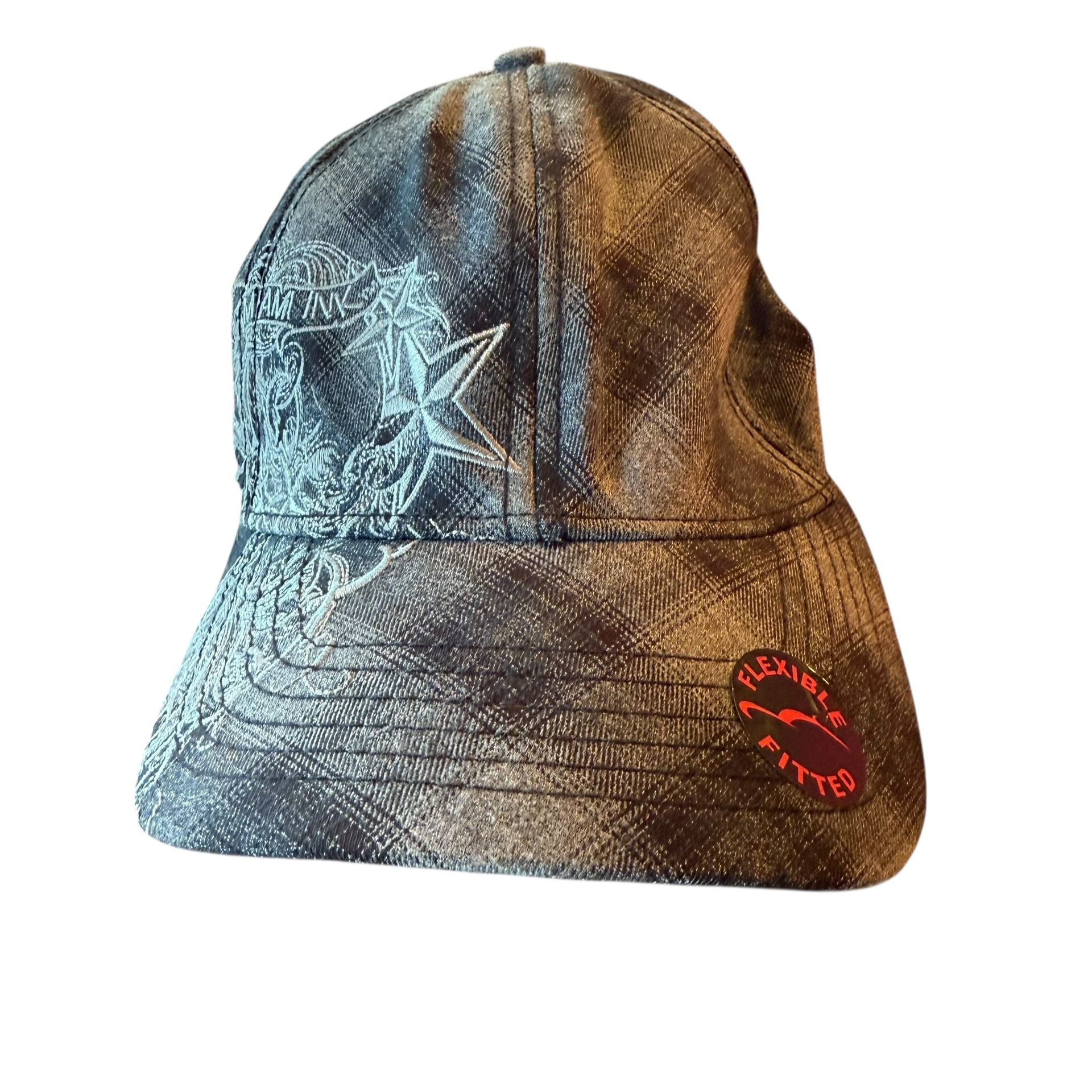 MIAMI INK Grey Black Plaid TATTOO ART STARS SWIRLS A-Flex Flexible Cap Hat 2010 The MIAMI INK Grey Black Plaid TATTOO ART STARS SWIRLS A-Flex Flexib
