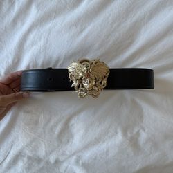Versace Medusa Black Leather Belt – Gold Buckle
