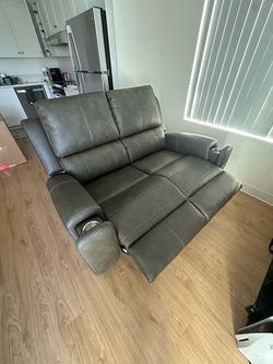 Power Reclining Sofa Couch - Brown/Gray Leather - Like New