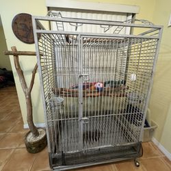 Large Bird Cage & Standing Perch