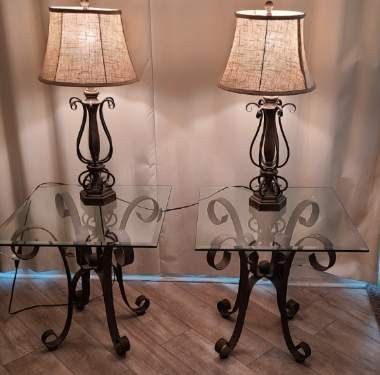 2 Glass End Tables + 2 Lamps!
