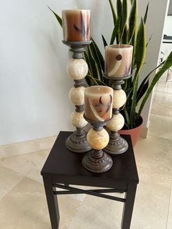 Candle Holders with Candles Three pieces Tall 22" Medium17.5" Short 13"