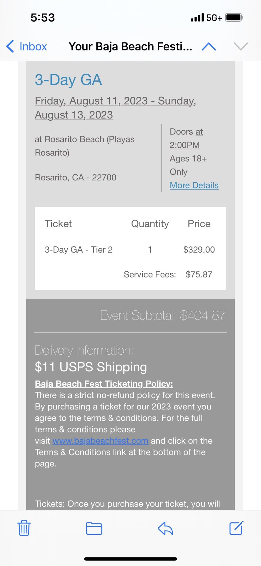 Selling Baja Fest Ticket 2023 Aug 11-13th