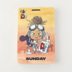 DesignerCon 2025 SUNDAY Badge Event Pass with Cartoon Artwork by Peach Monoko