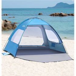 OutdoorMaster 3/4 Person Beach Tent, Easy-Set-Up Sun Shade Shelter, Portable Beach Awning with UPF 50+ UV Protection, Removable Skylight, Family Size