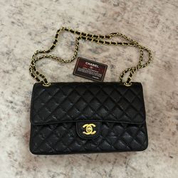 authentic chanel classic flap bag with gold hardware
