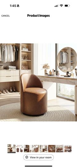 HNY Upholstered Kitchen & Dining Room Barrel Chair, Mid Century Modern Round Leather Dining Chair, 360 Degree Swivel Comfy Armless Accent Makeup Vanit