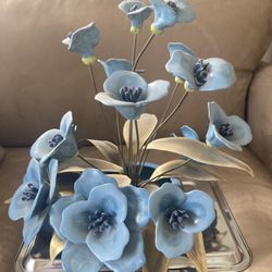 China & Brass Flower Arrangement Blue