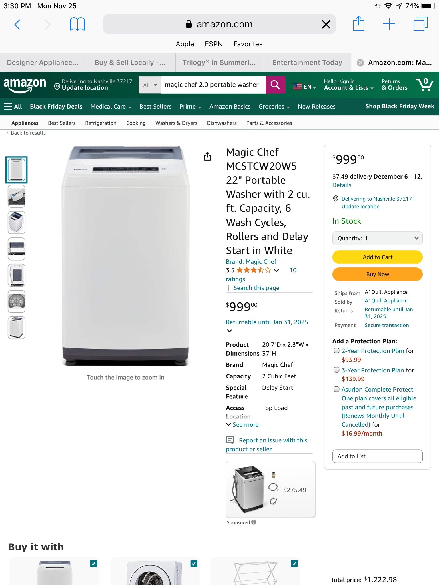 Magic Chef 2.0 Cu ft. Portable Top Load Washer