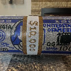 Unique Blue And Gold Jeweled Clutch Purse