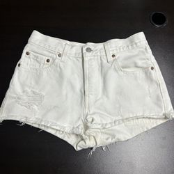 Levi's 501 Women's Cut-Off High-Rise Distressed Denim Shorts Button Fly Waist 25