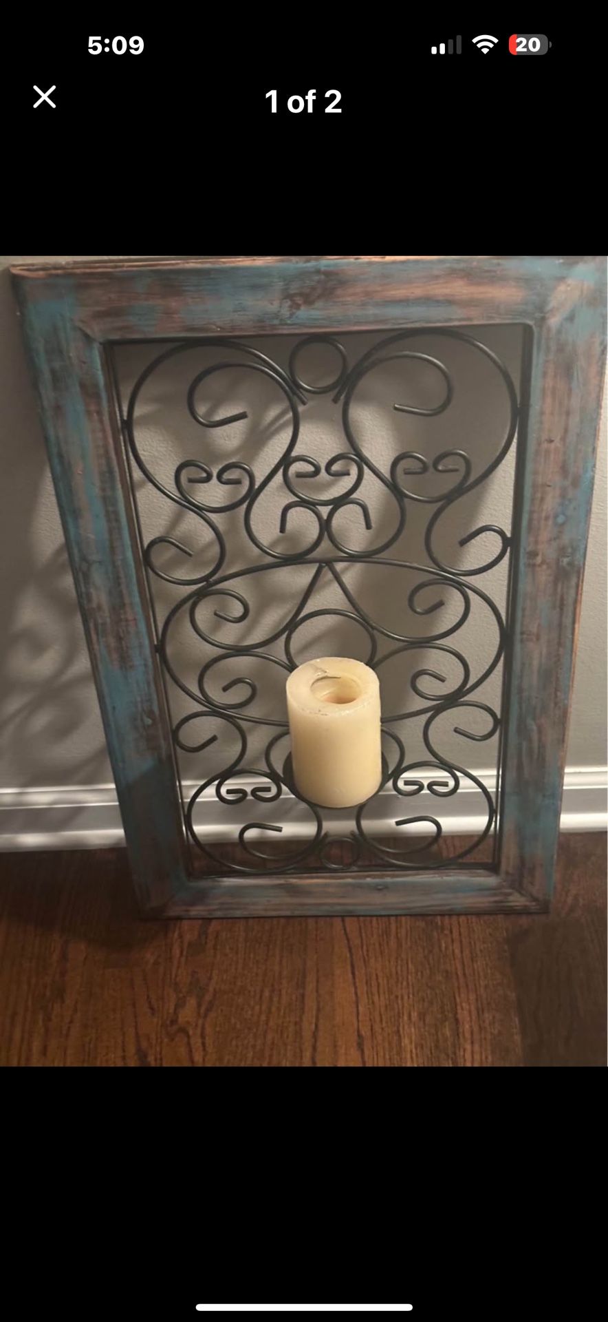 Distressed Wooden Frame Sconce Candle Holder