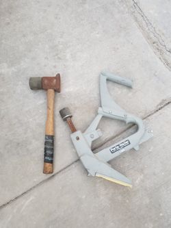 Hard wood floor nail gun and hammer