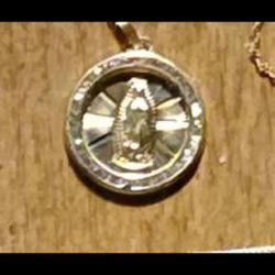 Our Lady Of Guadalupe 'Virgen de Guadalupe' W Cubic Zirconia Border Pendant/ Charm