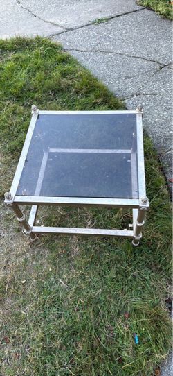 Hollywood Regency Silver Metal and Glass Coffee Table