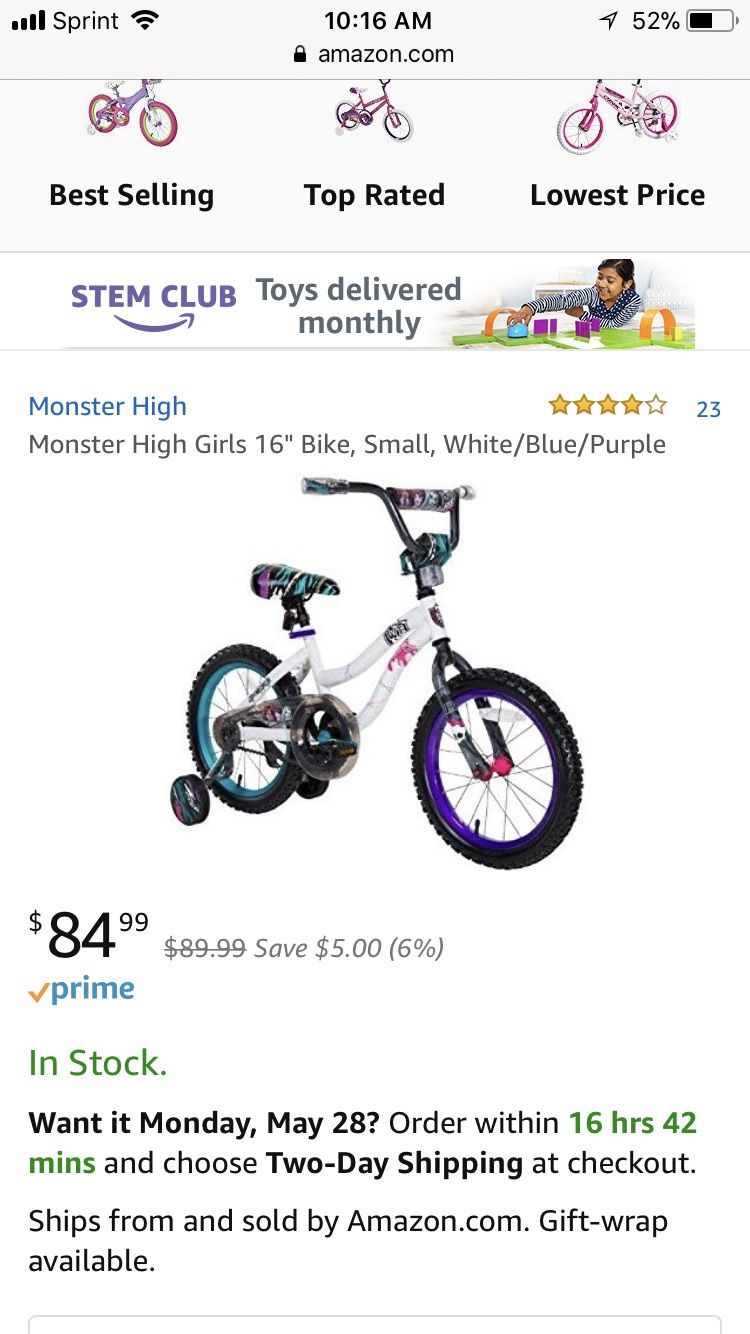 Monster high clearance 16 inch bike