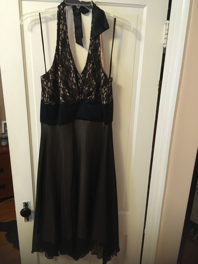 Black lace halter dress by Donna Rocco