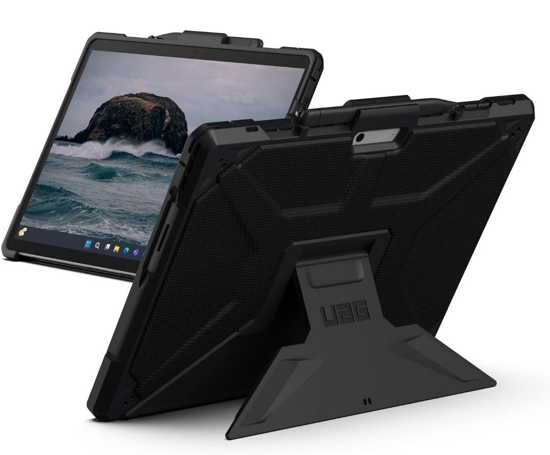 UAG Designed for Microsoft Surface Pro 9 Metropolis Black Non-Slip Tactile Grip Exterior Material Rugged Protective Cover with Pen Holder Built-in Kic