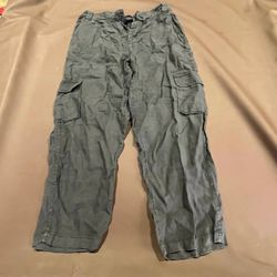 Rachel Roy 100% Linen Cargo Pants Womens Large Gray Wide Leg Casual
