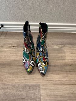 Multicolor Snakeskin Pointed-Toe Ankle Boots