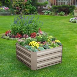 Raised Metal Garden Bed,Corrugated Steel Planter For Flowers And Vegetables,Metallic Gray