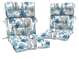 Outdoor High Back Rocking Chair Cushions, Non-Skid Slip Backed Chair Cushions, Chair Cushion for Patio Chairs, 44"x22"x4", Set of 2, Clemens Noir Blue