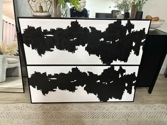 Large Abstract Black and White Framed Canvas Art
