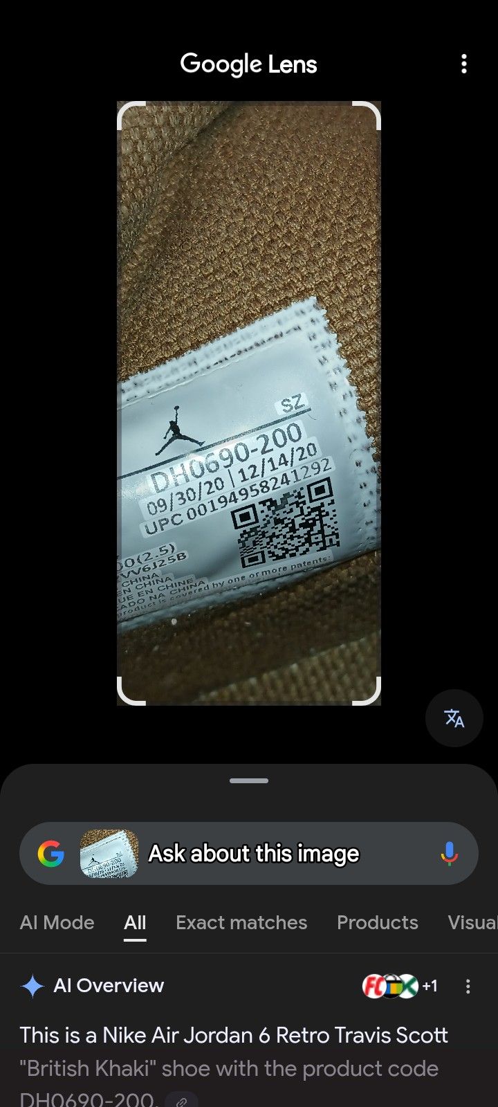 Jordan 6 Retro Travis Scott Cactus Jack British Khaki