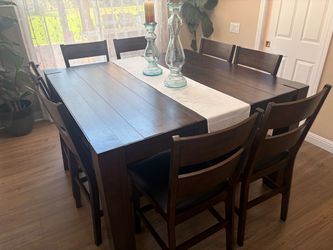 Dark Wood Dining Table with 8 Chairs